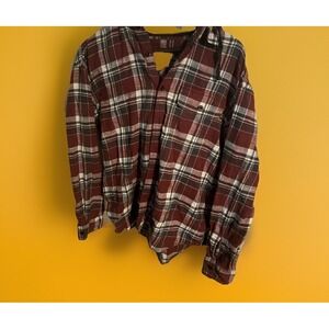 American Eagle Shirt Men Medium M  Red Plaid Long Sleeve Casual Hooded Flannel